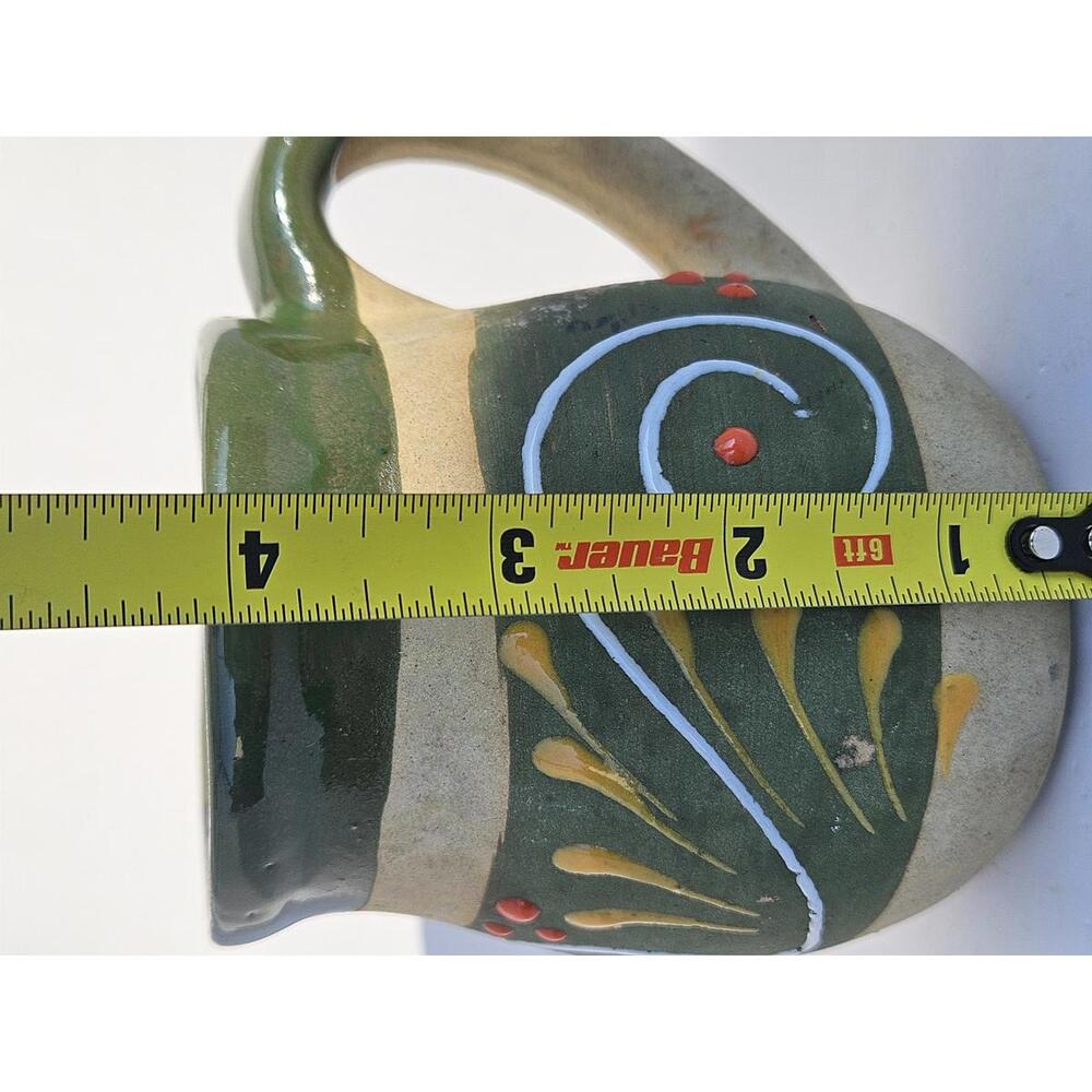 Vintage Folk Art Pottery Mug Mexican Terracotta Handpainted Swirl Rustic Decor - Picture 9 of 9